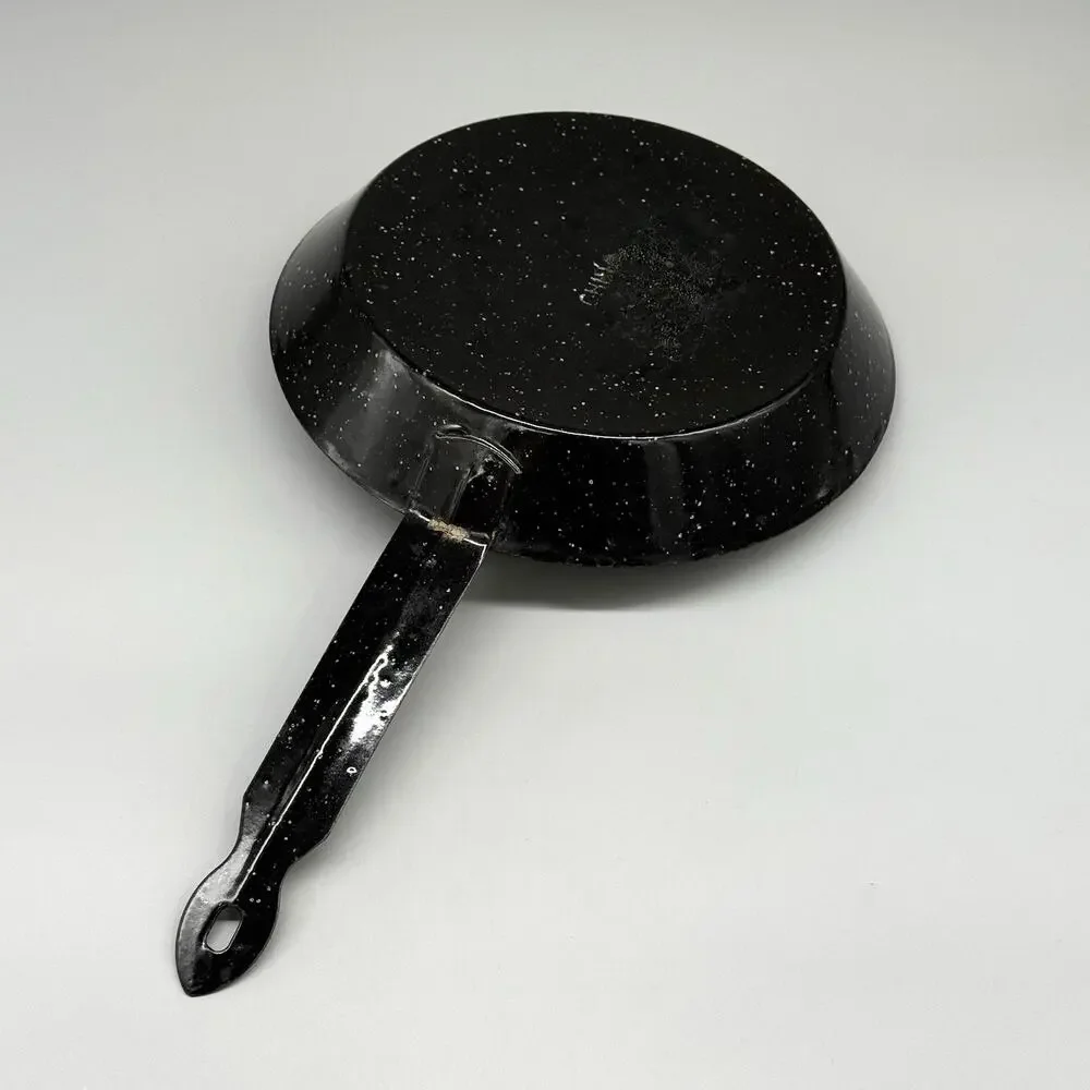 Vintage Black Speckled Enamelware Enamel Frying Pan Skillet Camping 15” Long